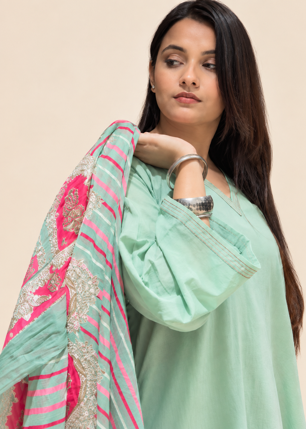 Cotton Mulmul Kurta Set with Dupatta