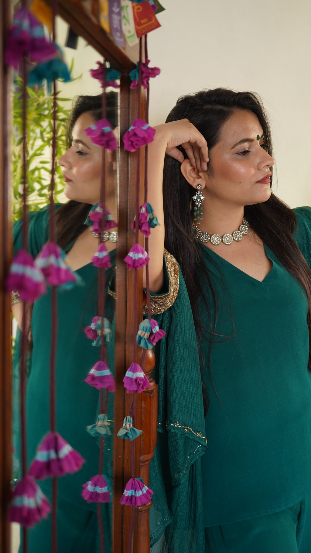 Emerald Elegance Silk Crepe Kurta Set