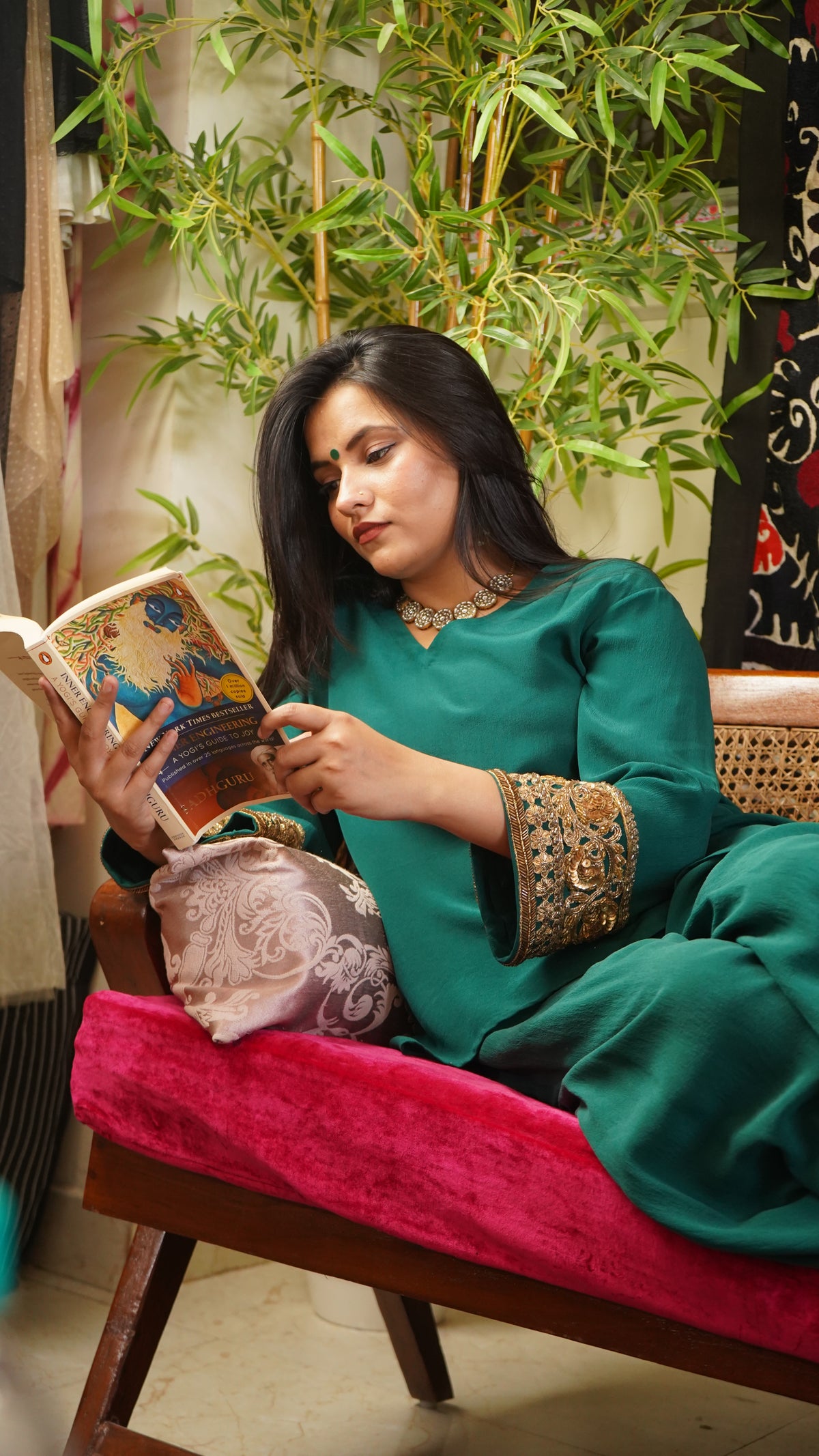 Emerald Elegance Silk Crepe Kurta Set