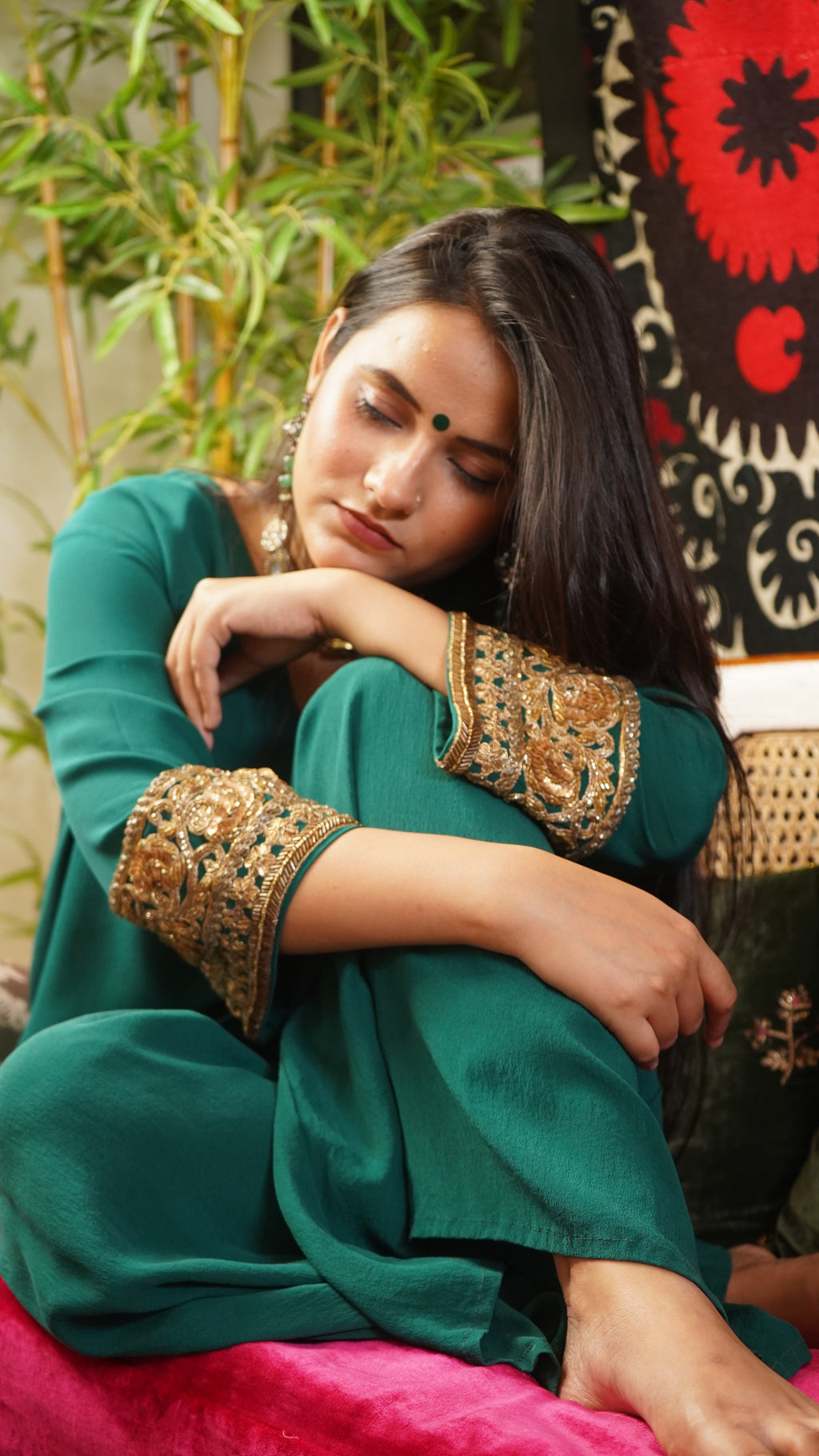 Emerald Elegance Silk Crepe Kurta Set