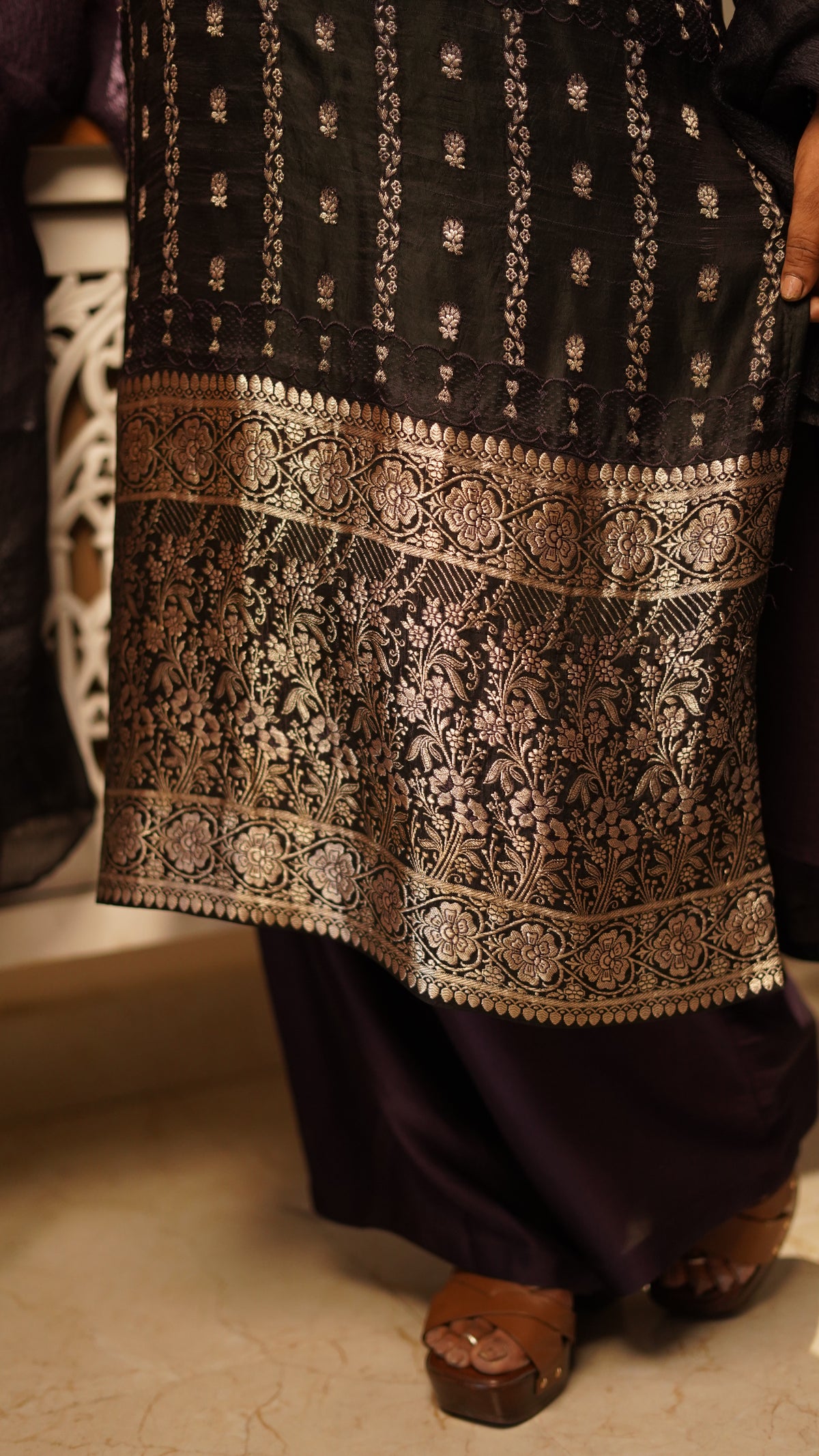Noir Silk Brocade Suit