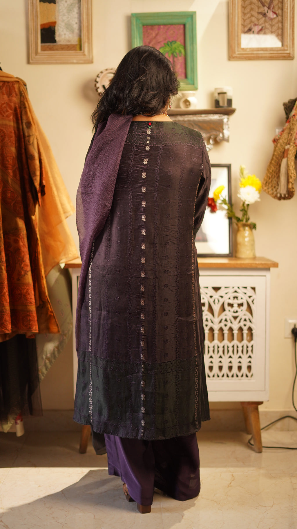Noir Silk Brocade Suit