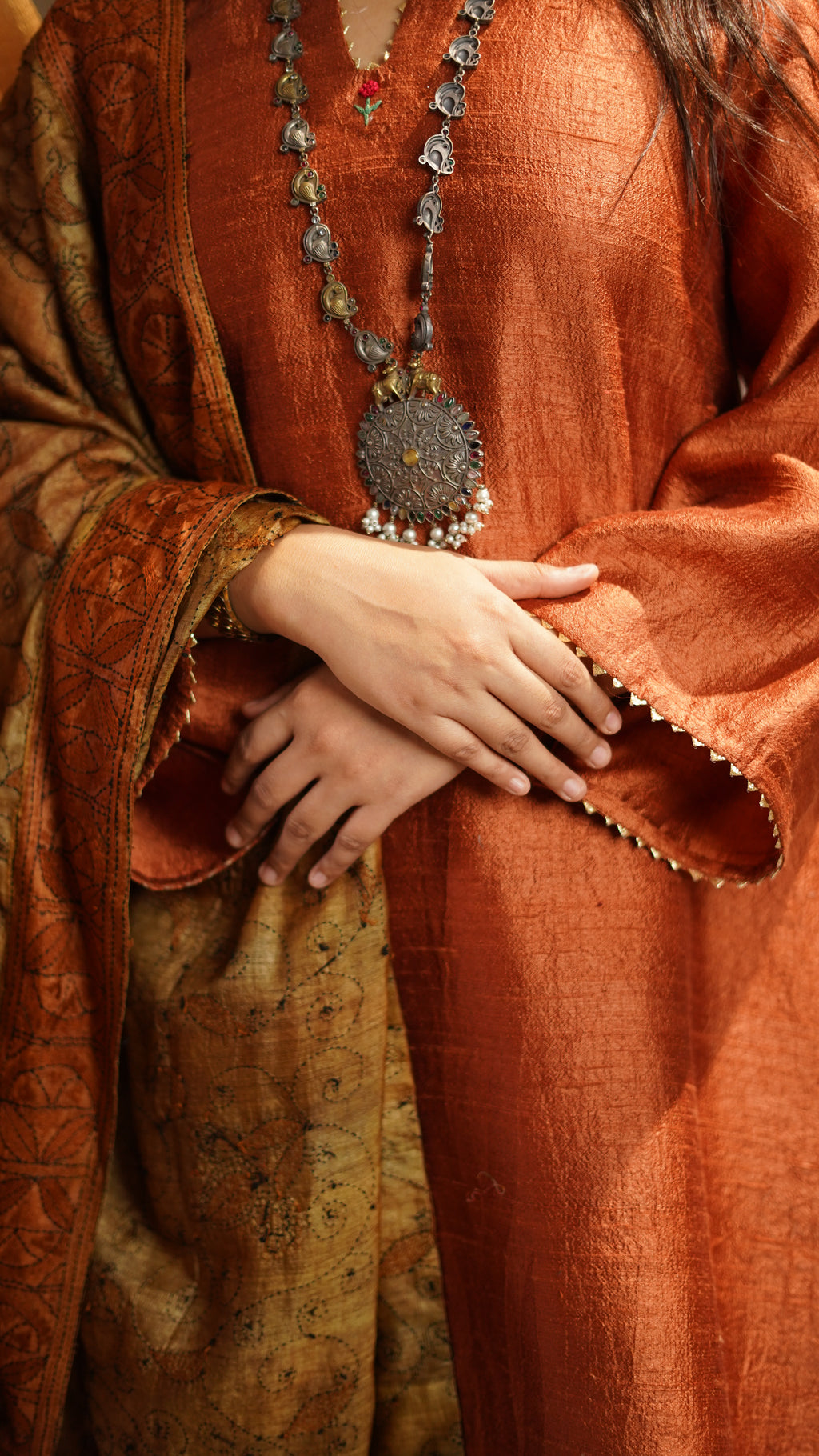 Rust Ember Silk Kurta Set