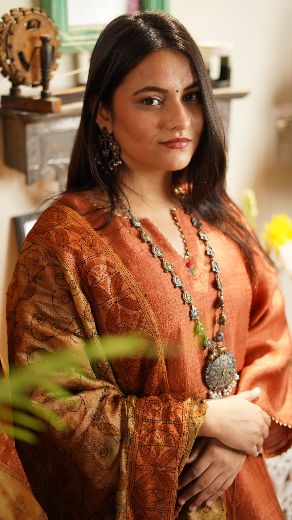 Rust Ember Silk Kurta Set