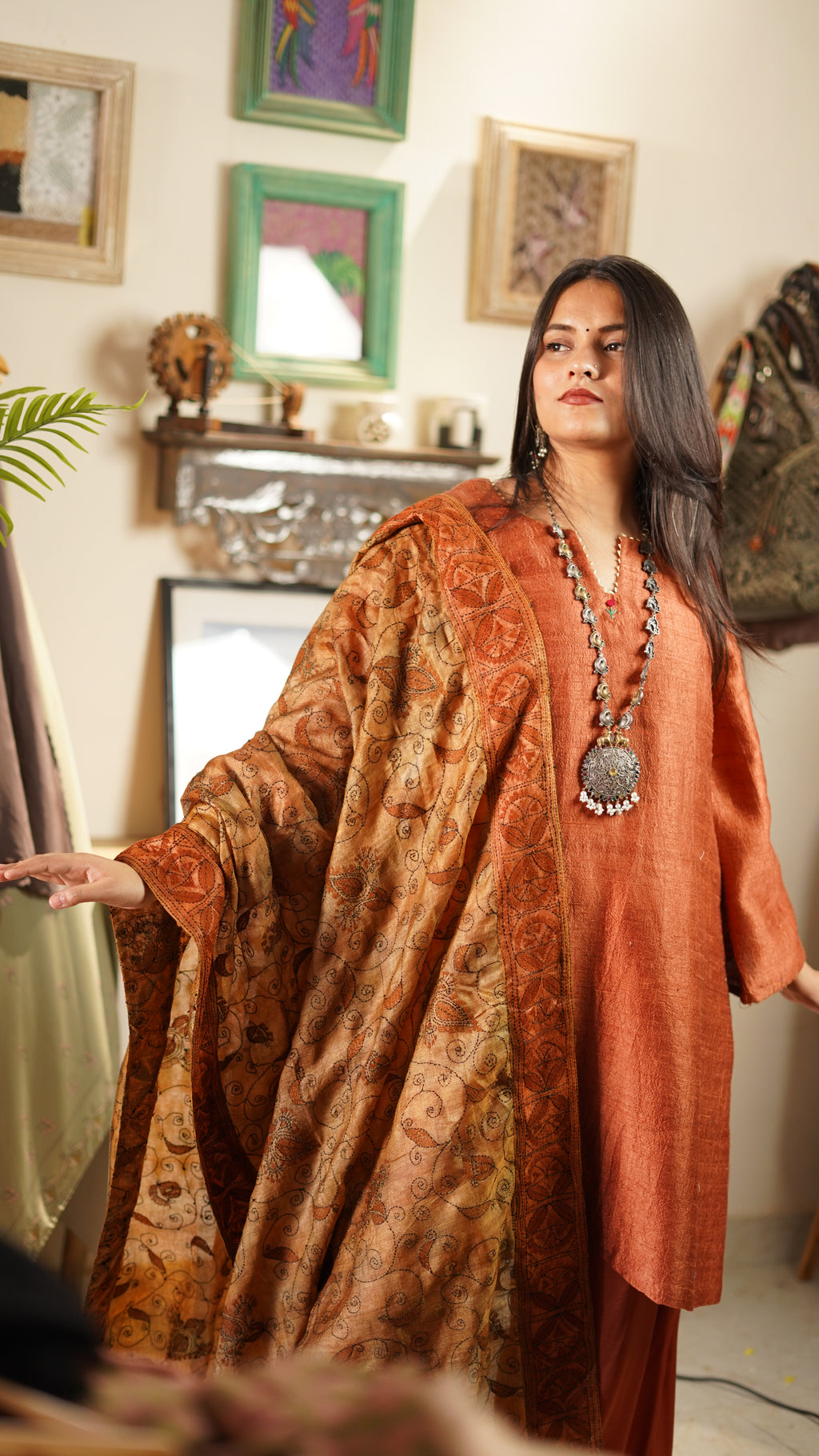 Rust Ember Silk Kurta Set