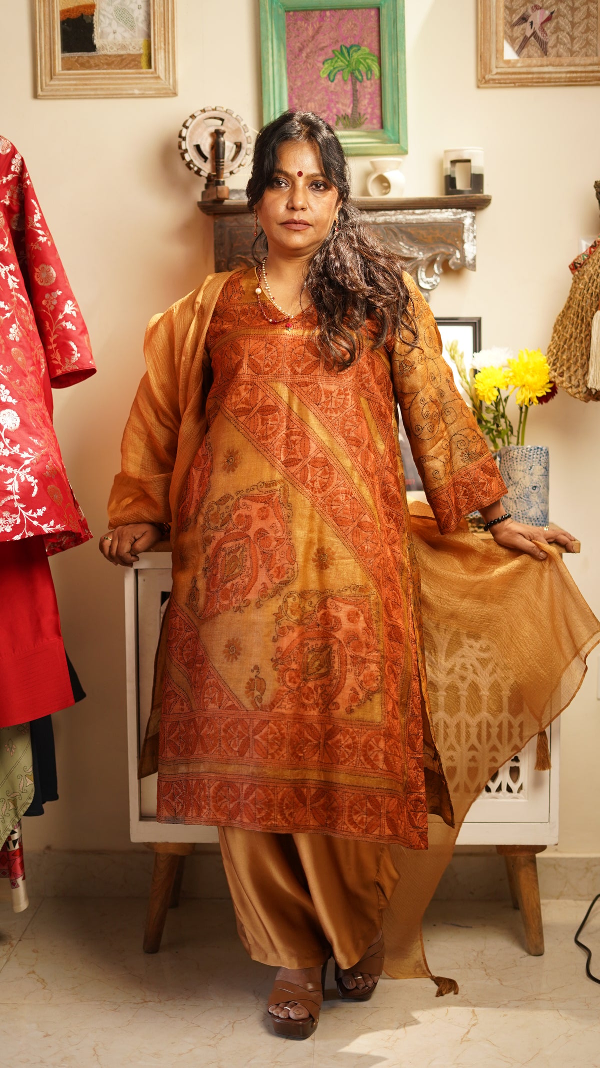 Rust Heritage Khata Silk Kurta Set