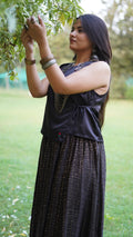 Midnight Silk Brocade Flared Skirt