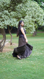 Midnight Silk Brocade Flared Skirt