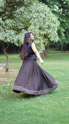 Midnight Silk Brocade Flared Skirt