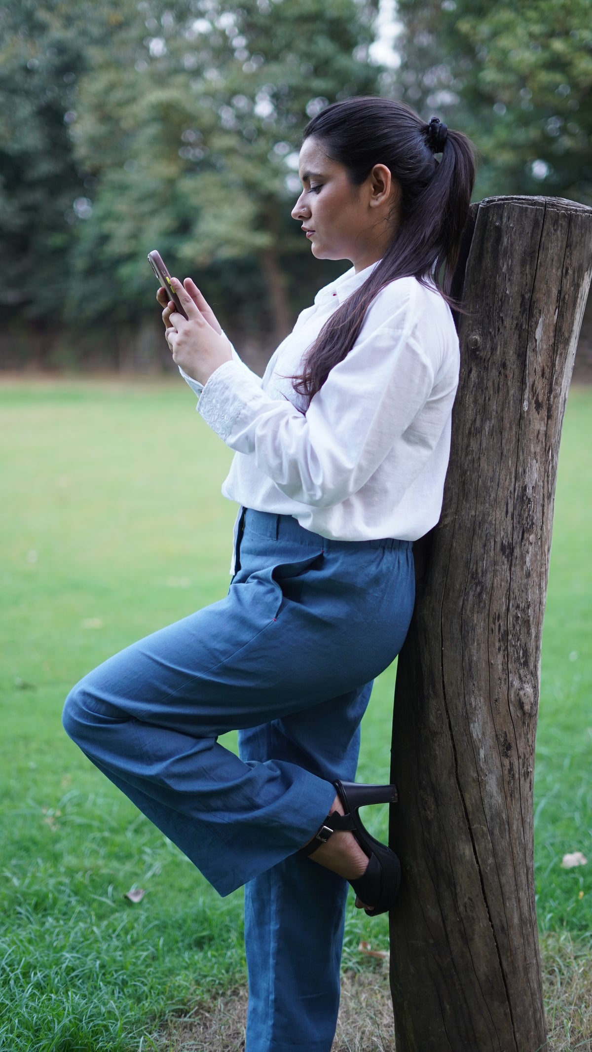 White Jamdani Hand-Embroidered Shirt