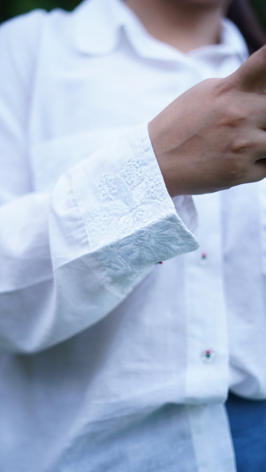 White Jamdani Hand-Embroidered Shirt