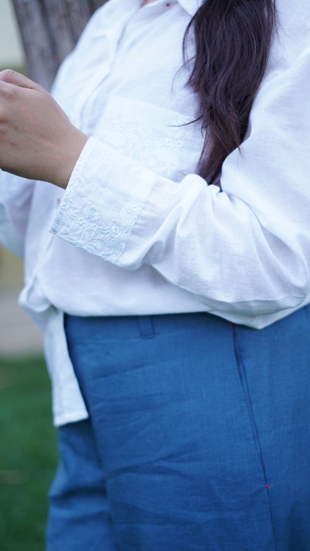 White Jamdani Hand-Embroidered Shirt