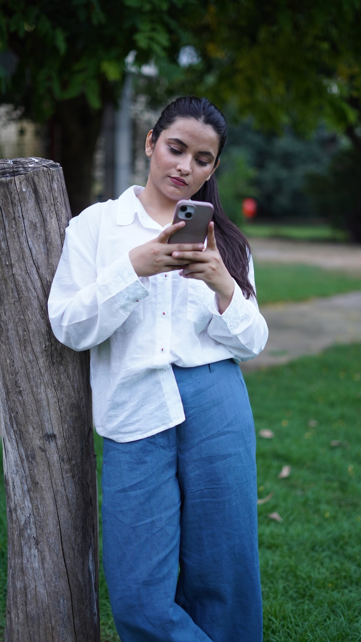 White Jamdani Hand-Embroidered Shirt