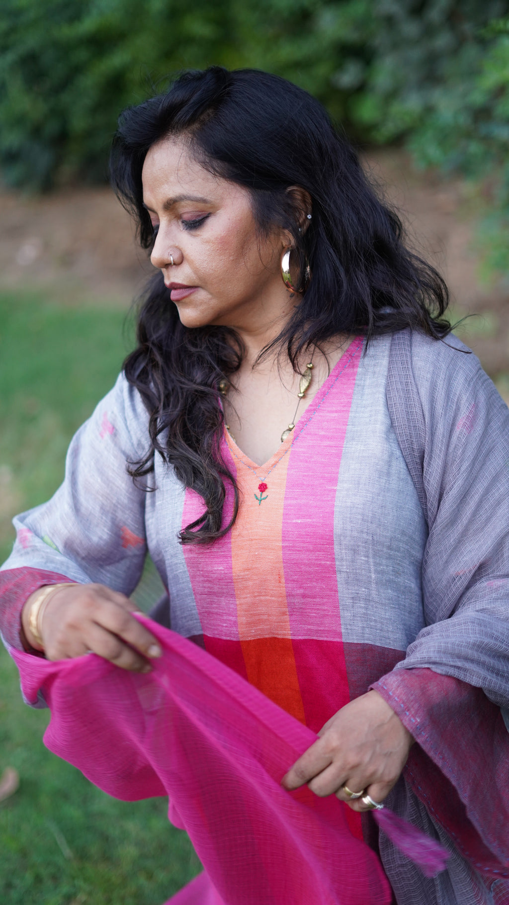 Gulabi Rang Linen Suit Set