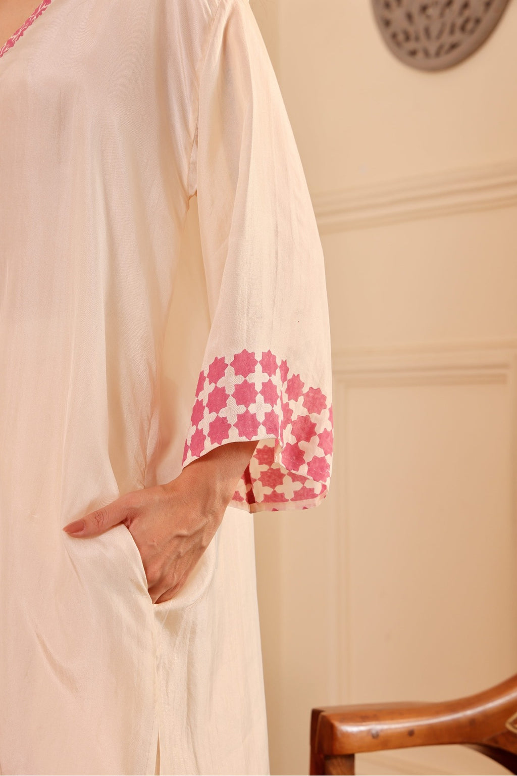 Elegant Silk Hand Block Printed Kurta with Cotton Pants