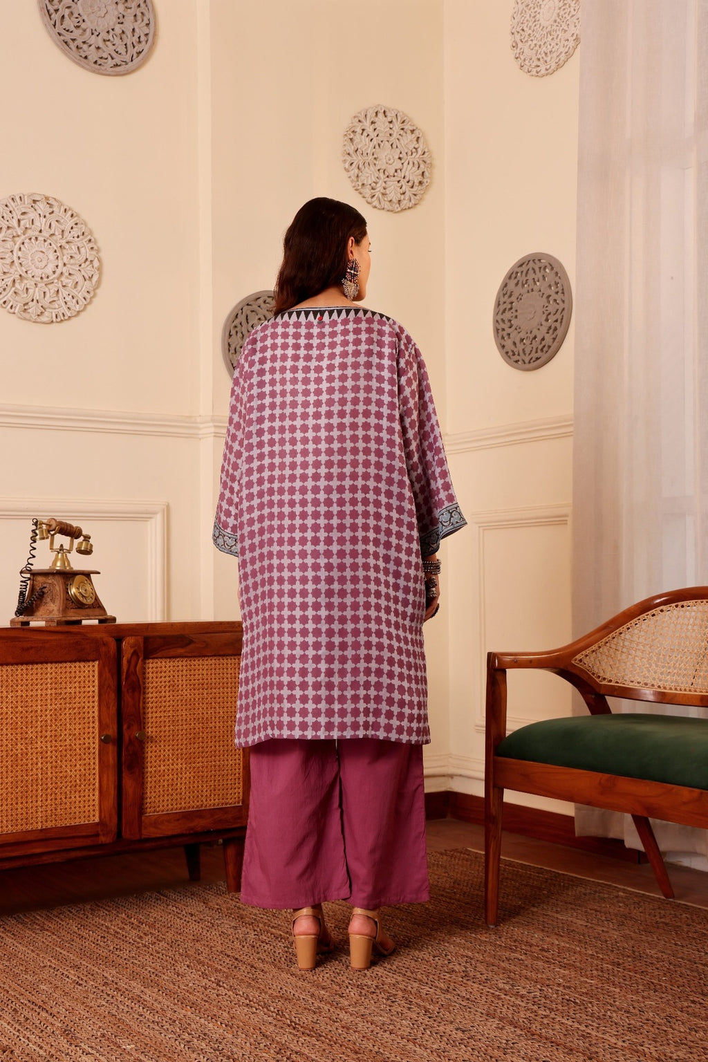 Elegant Silk Hand Block Printed Kurta with Cotton Pants