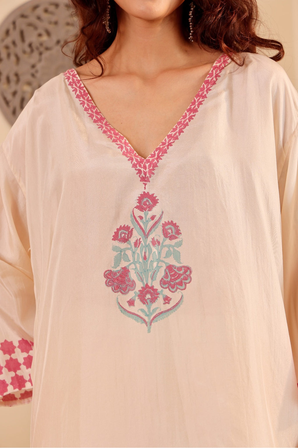 Elegant Silk Hand Block Printed Kurta with Cotton Pants