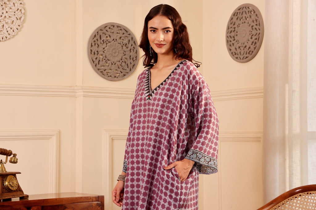 Elegant Silk Hand Block Printed Kurta with Cotton Pants