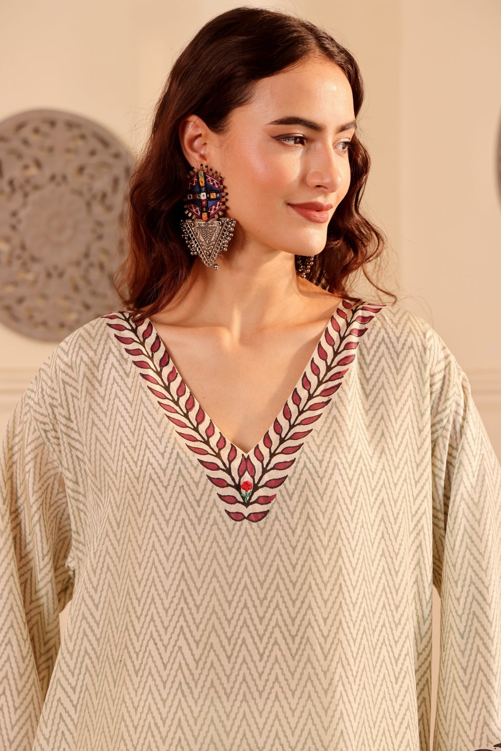 Elegant Silk Hand Block Printed kaftan kurta with Cotton Pants