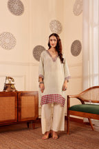 Elegant Silk Hand Block Printed kaftan kurta with Cotton Pants