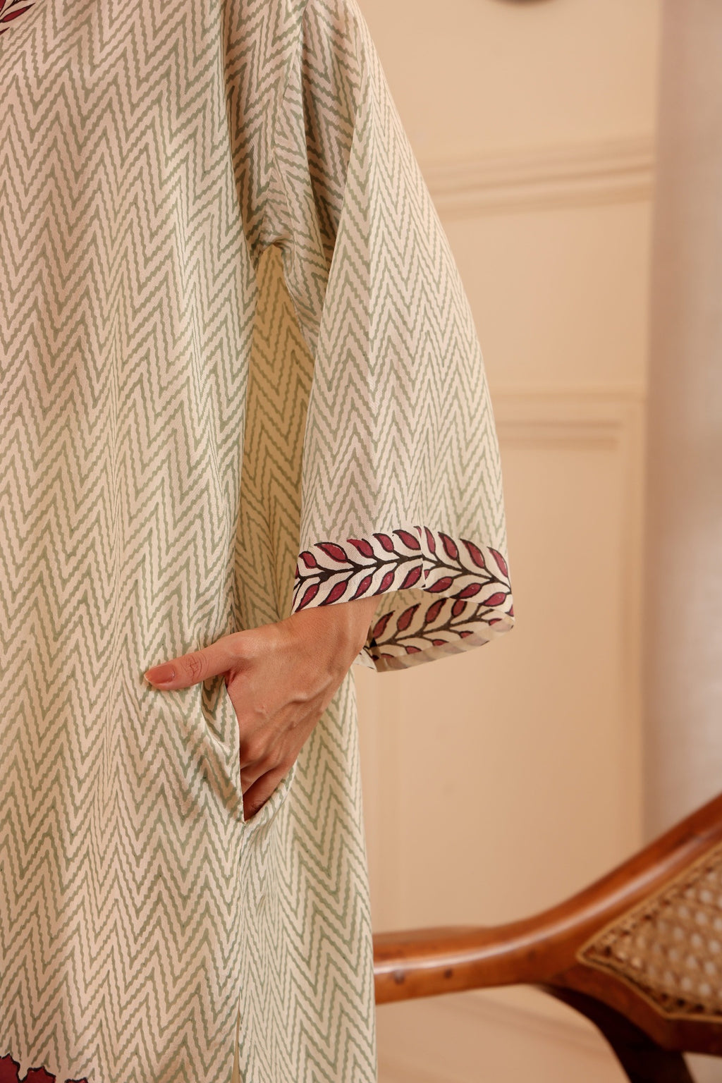 Elegant Silk Hand Block Printed kaftan kurta with Cotton Pants