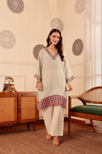 Elegant Silk Hand Block Printed kaftan kurta with Cotton Pants