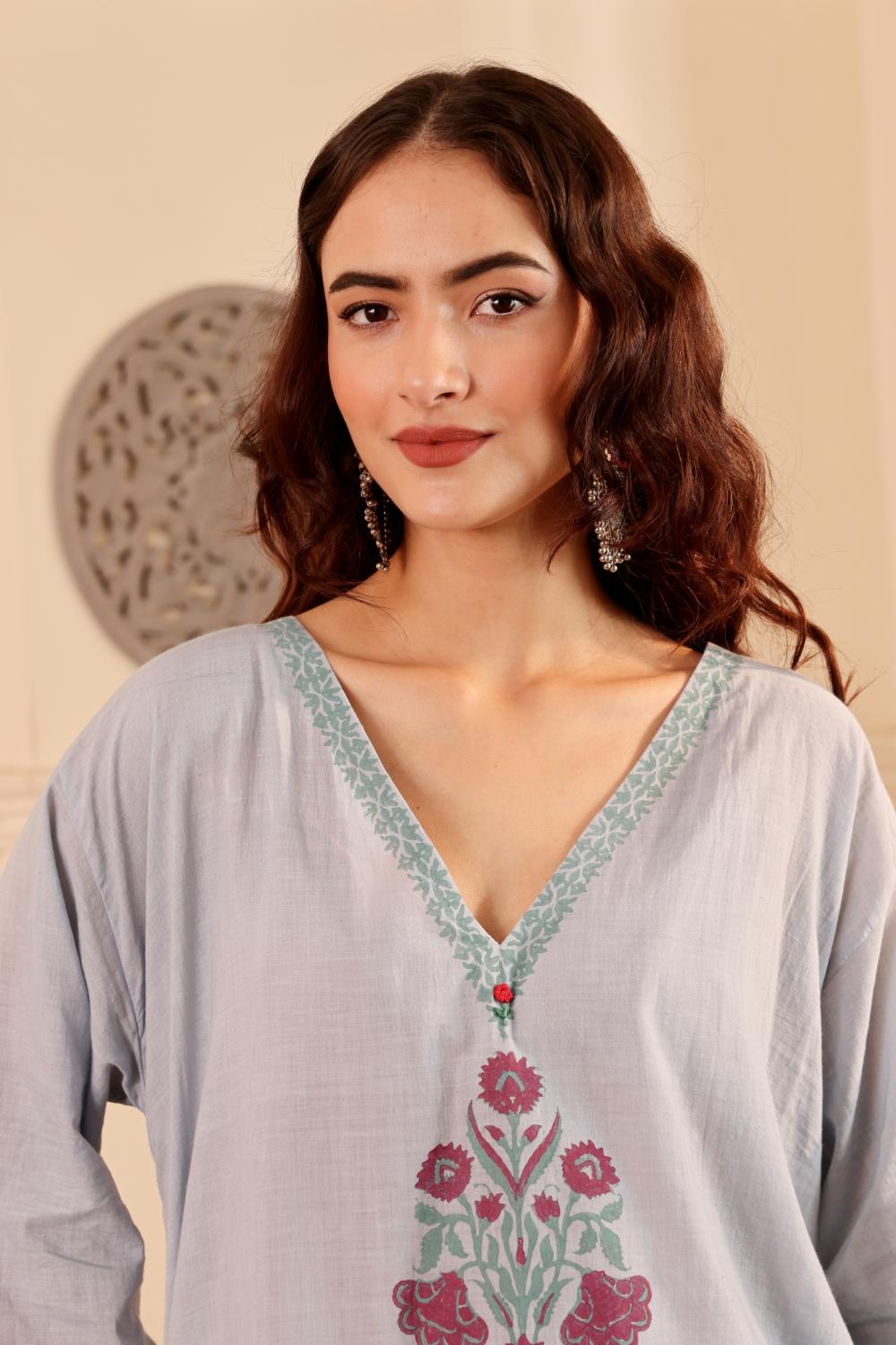 Elegant Floral block printed Cotton Kurti