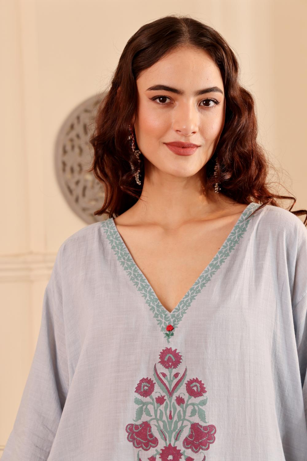 Elegant Floral block printed Cotton Kurti