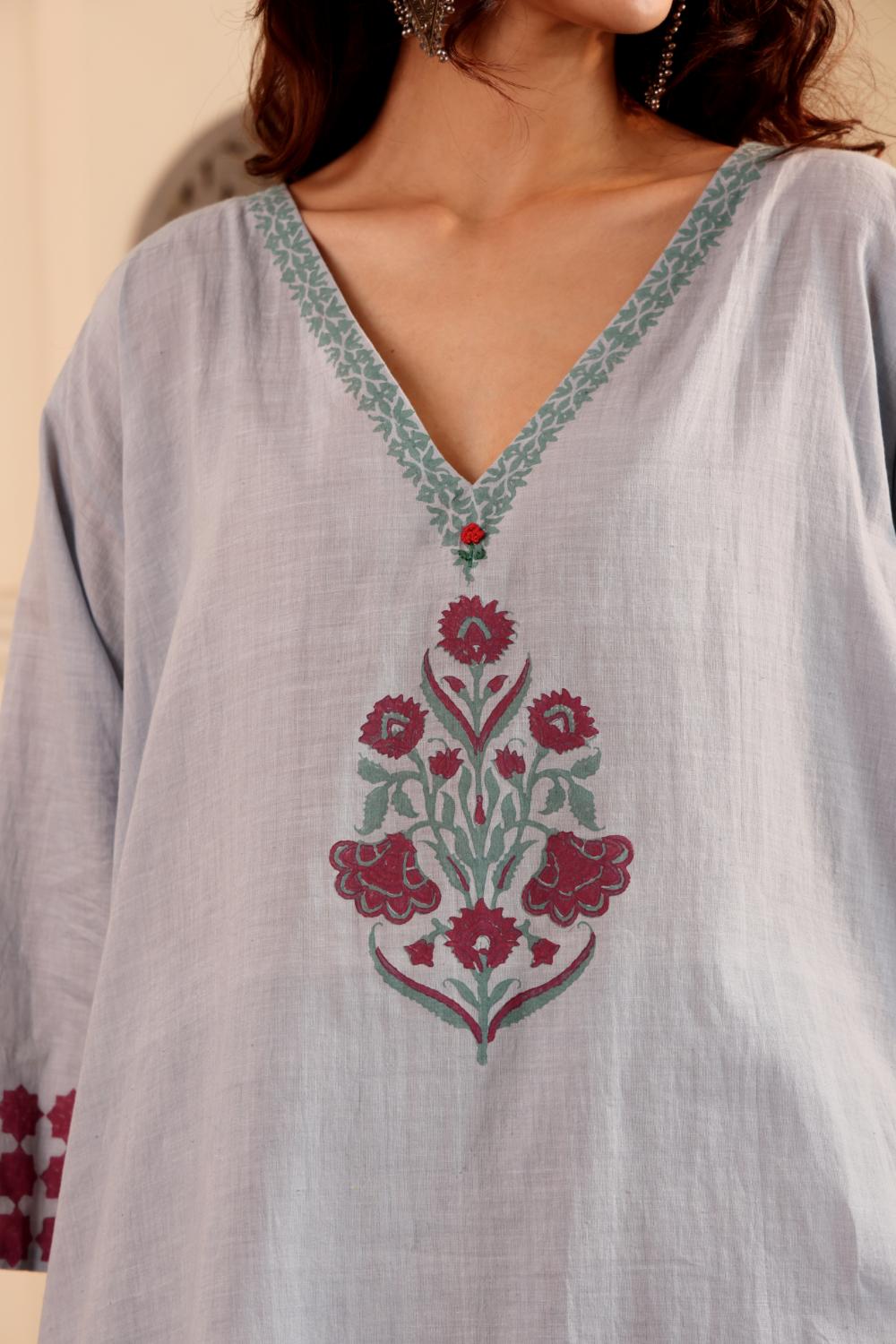 Elegant Floral block printed Cotton Kurti