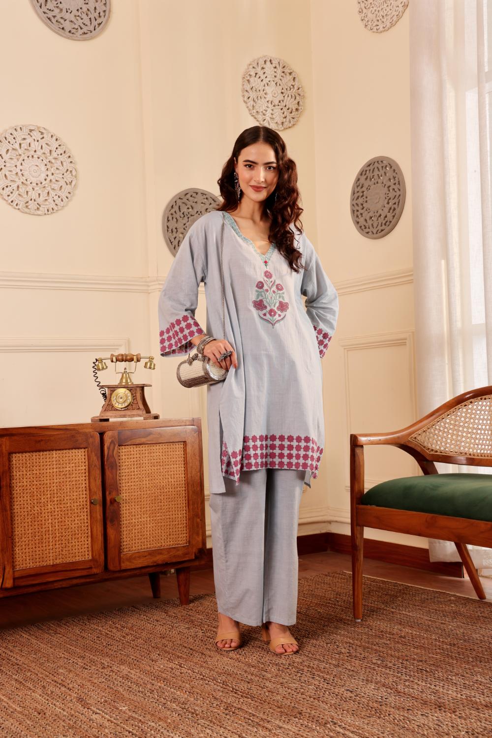 Elegant Floral block printed Cotton Kurti