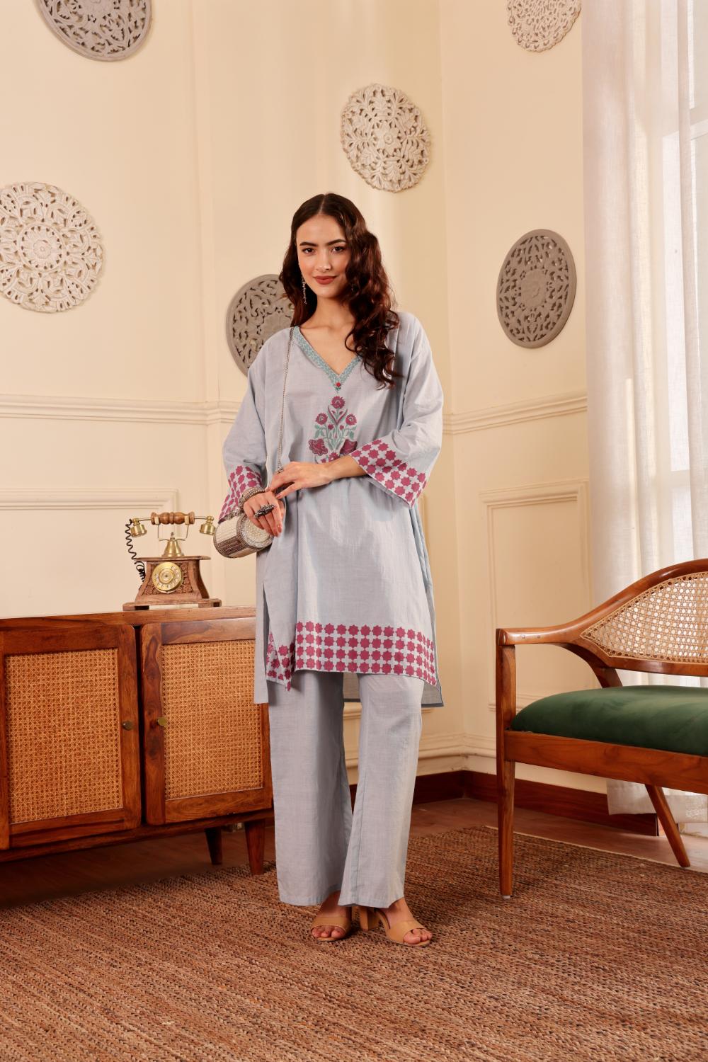 Elegant Floral block printed Cotton Kurti