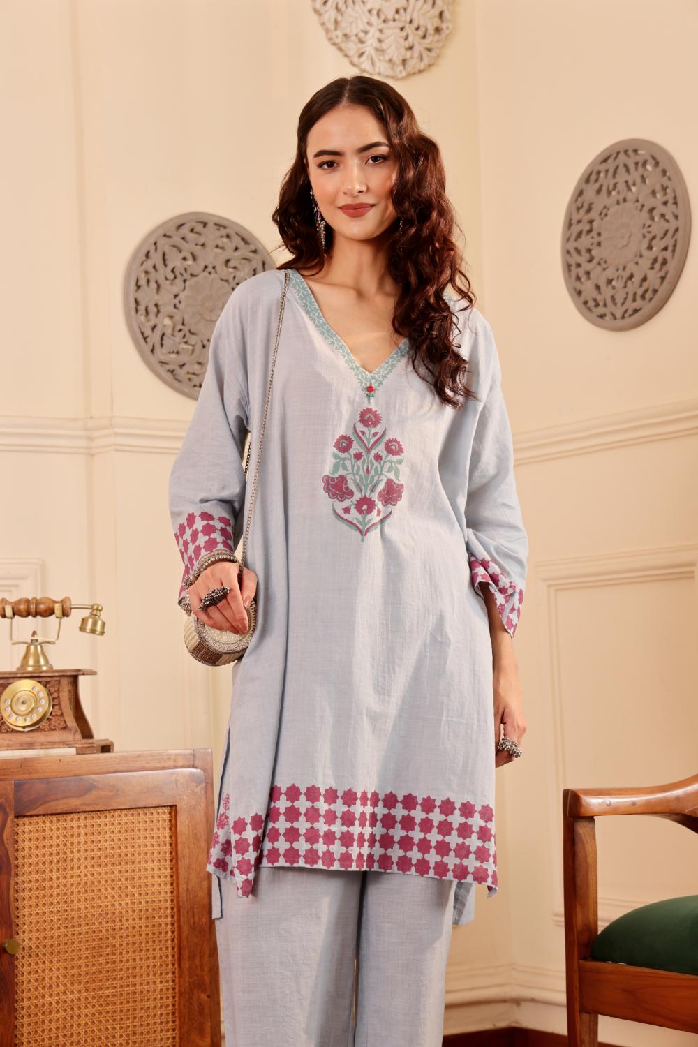 Elegant Floral block printed Cotton Kurti