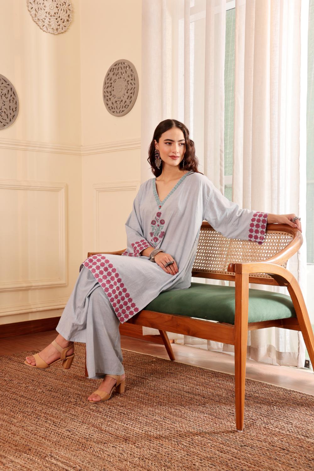 Elegant Floral block printed Cotton Kurti