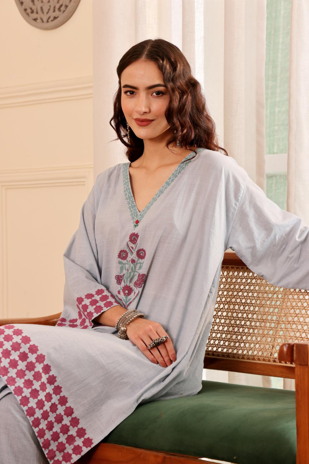 Elegant Floral block printed Cotton Kurti