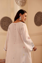 Ivory White border jamdani Cotton Kurta set for Women with dupatta