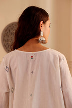Ivory White border jamdani Cotton Kurta set for Women with dupatta