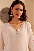 Ivory White border jamdani Cotton Kurta set for Women with dupatta