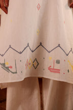 Ivory White border jamdani Cotton Kurta set for Women with dupatta
