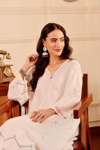 Ivory White border jamdani Cotton Kurta set for Women with dupatta