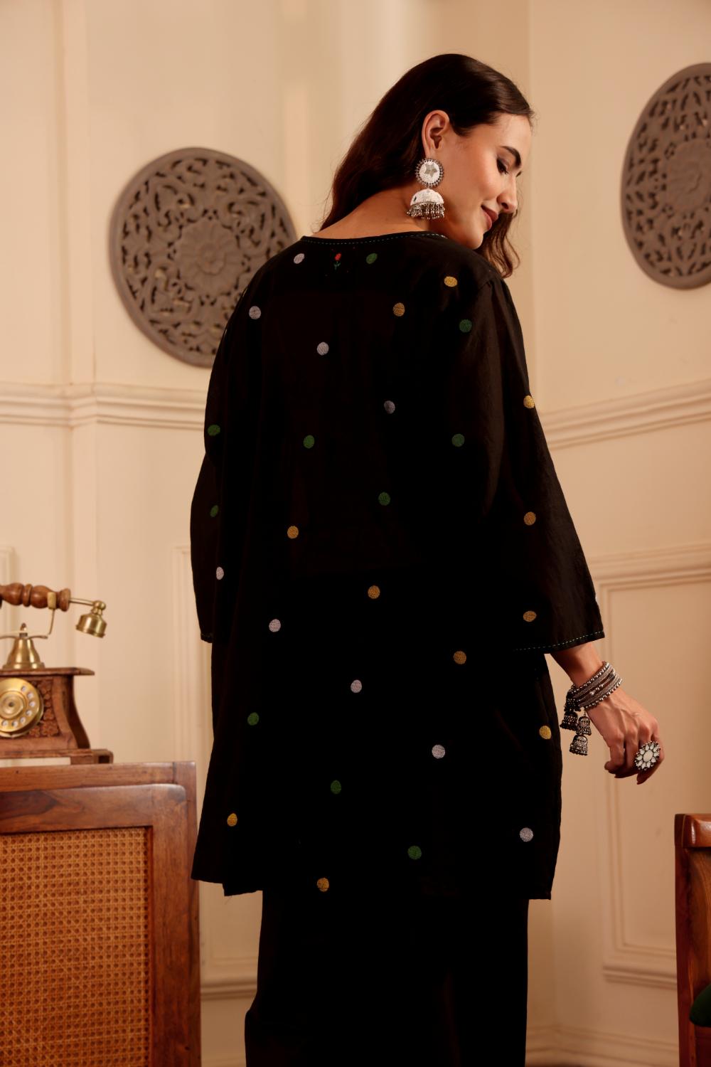 Black Butta Cotton jamdani Co-ord Set