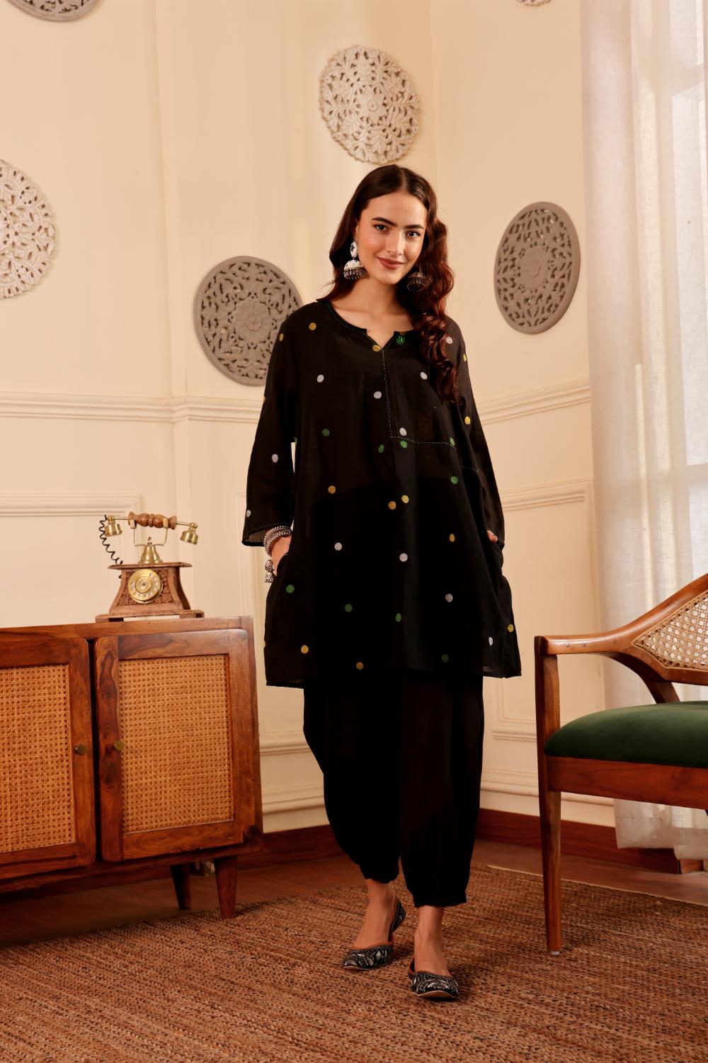 Black Butta Cotton jamdani Co-ord Set