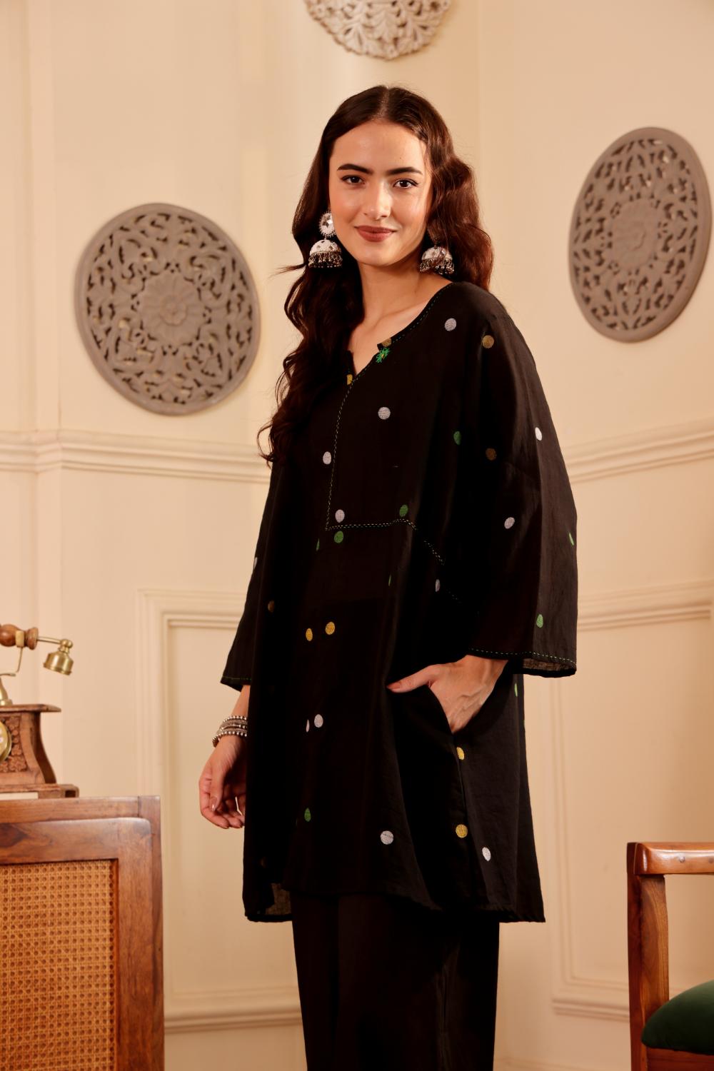 Black Butta Cotton jamdani Co-ord Set
