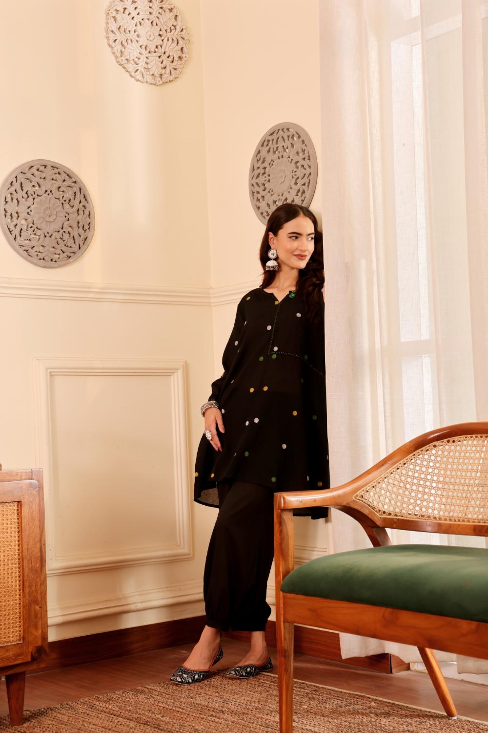 Black Butta Cotton jamdani Co-ord Set