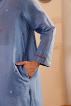 Sky Blue Cotton jamdani kurta for Women with dupatta