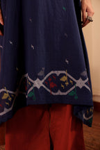 Navy Blue woven jamdani Cotton Kurta with Rust Pants for Women