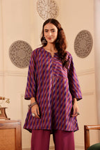 Purple & Rust Chevron Handwoven Cotton Silk Ikkat Kurta for Women