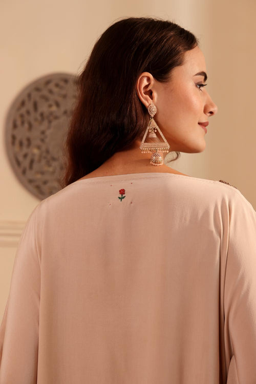 Blush Beige Embroidered Silk Kurta for Women