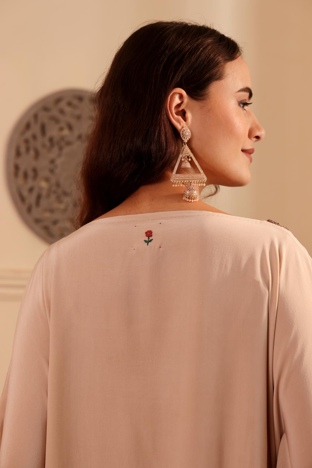 Women's Beige Embroidered Kaftan