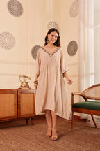Women's Beige Embroidered Kaftan