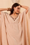 Women's Beige Embroidered Kaftan